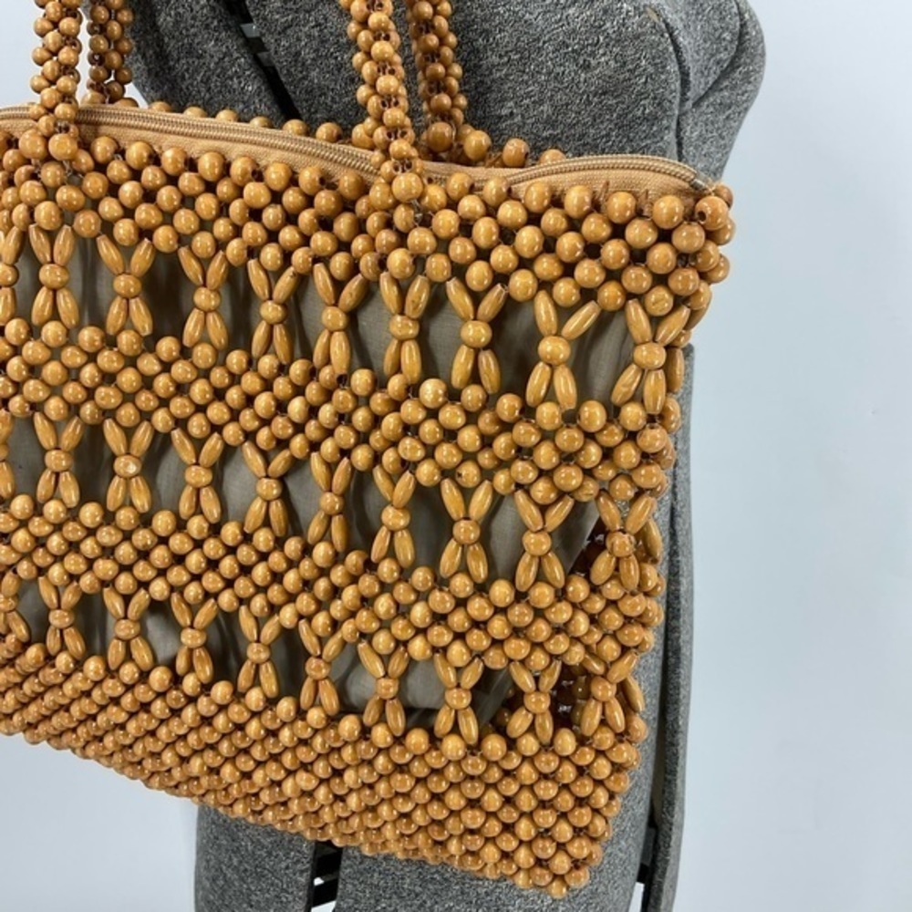 Vintage Wood Bead Boho Granny Core Bohemian Shoulder Bag Purse View 3